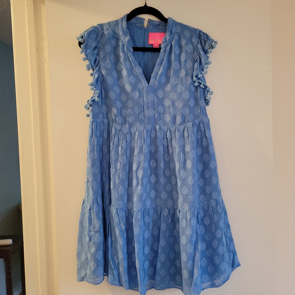Lilly Pulitzer size 4 Sleeveless Dress with Pom Pom Trim EUC
